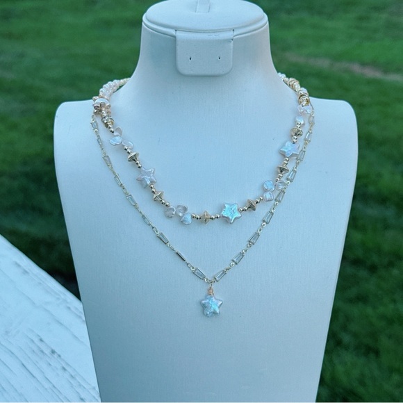 X628 Handmade Freshwater Baroque Star Pearl Dainty Double Layer Necklace - Picture 1 of 9